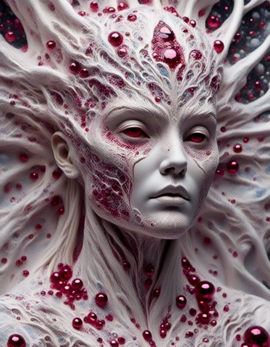 Kintsugi Porcelain Statue with Ruby Repairs