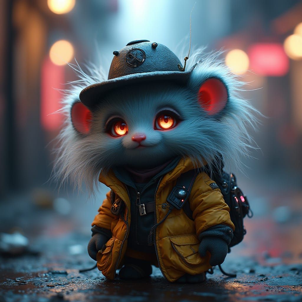 Cyberpunk Womble Orinoco in Futuristic Cityscape
