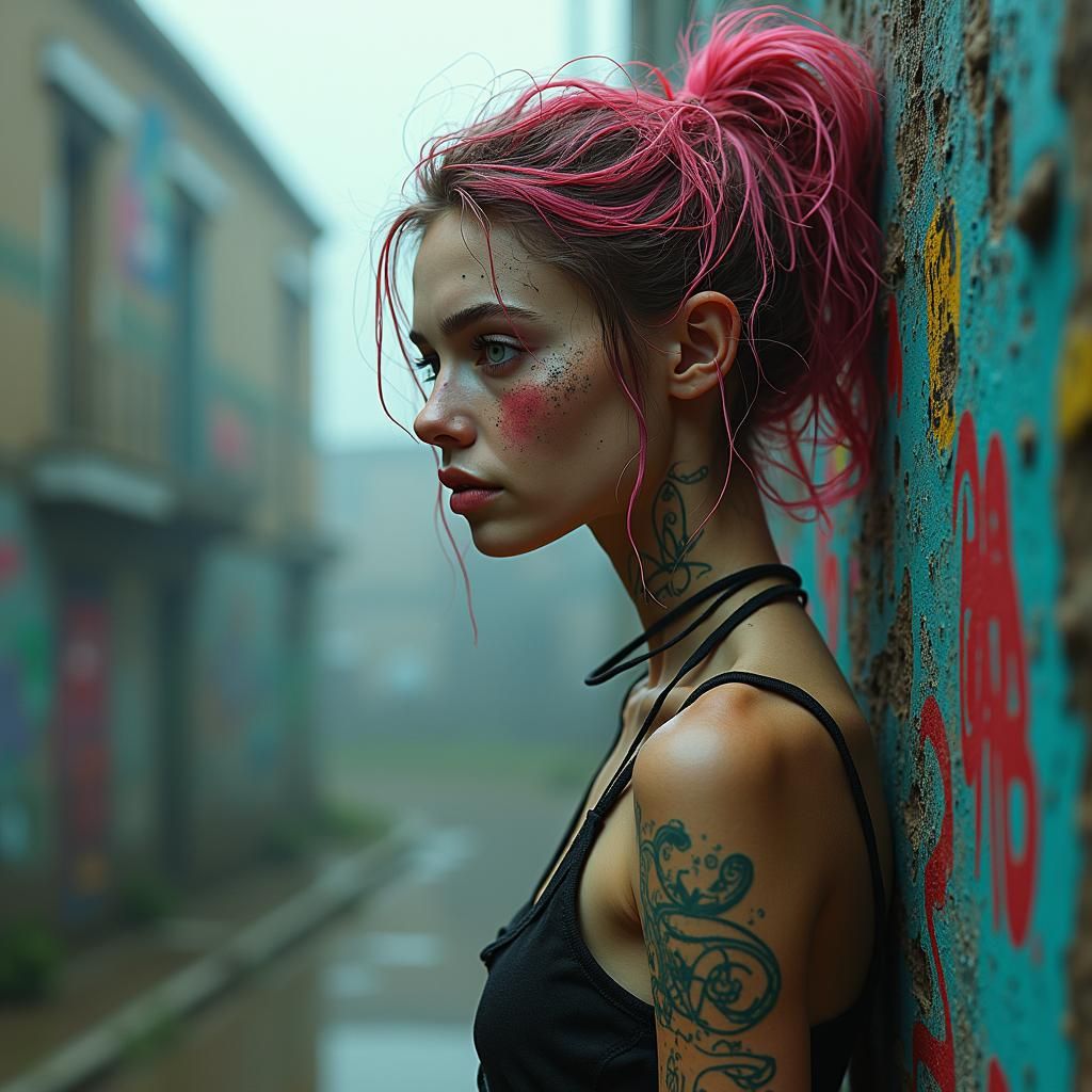 Nymph in Dystopian Cityscape: Cyberpunk Digital Art