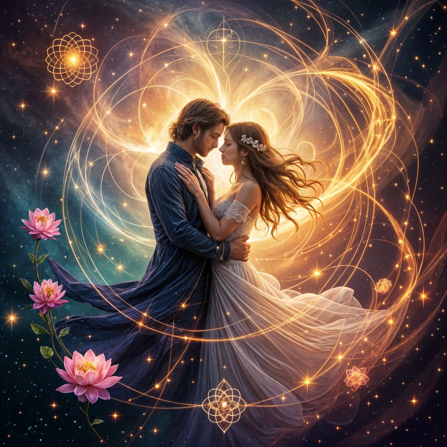 Twin Flames Embrace in Cosmic Spiritual Awakening
