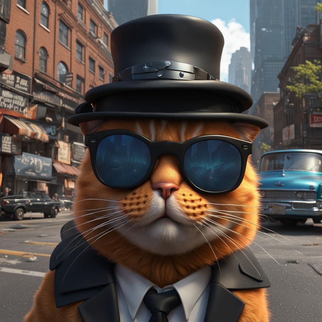 Garfield as Blues Brother in Detailed Digital Painting