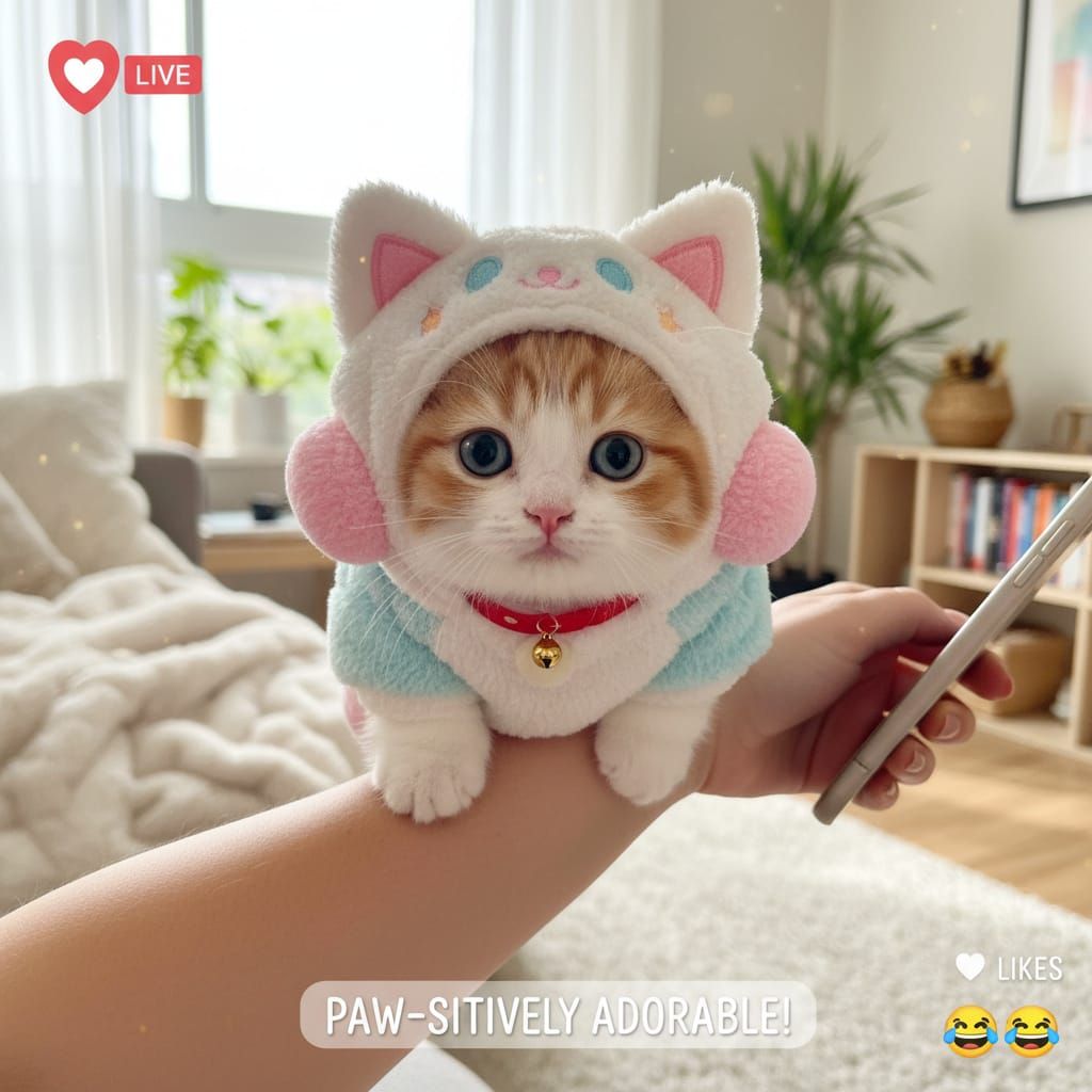 Adorable Munchkin Kitten in Kawaii Costume