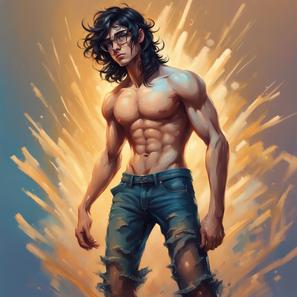Muscular Boy with Messy Hair in Splash Art Style