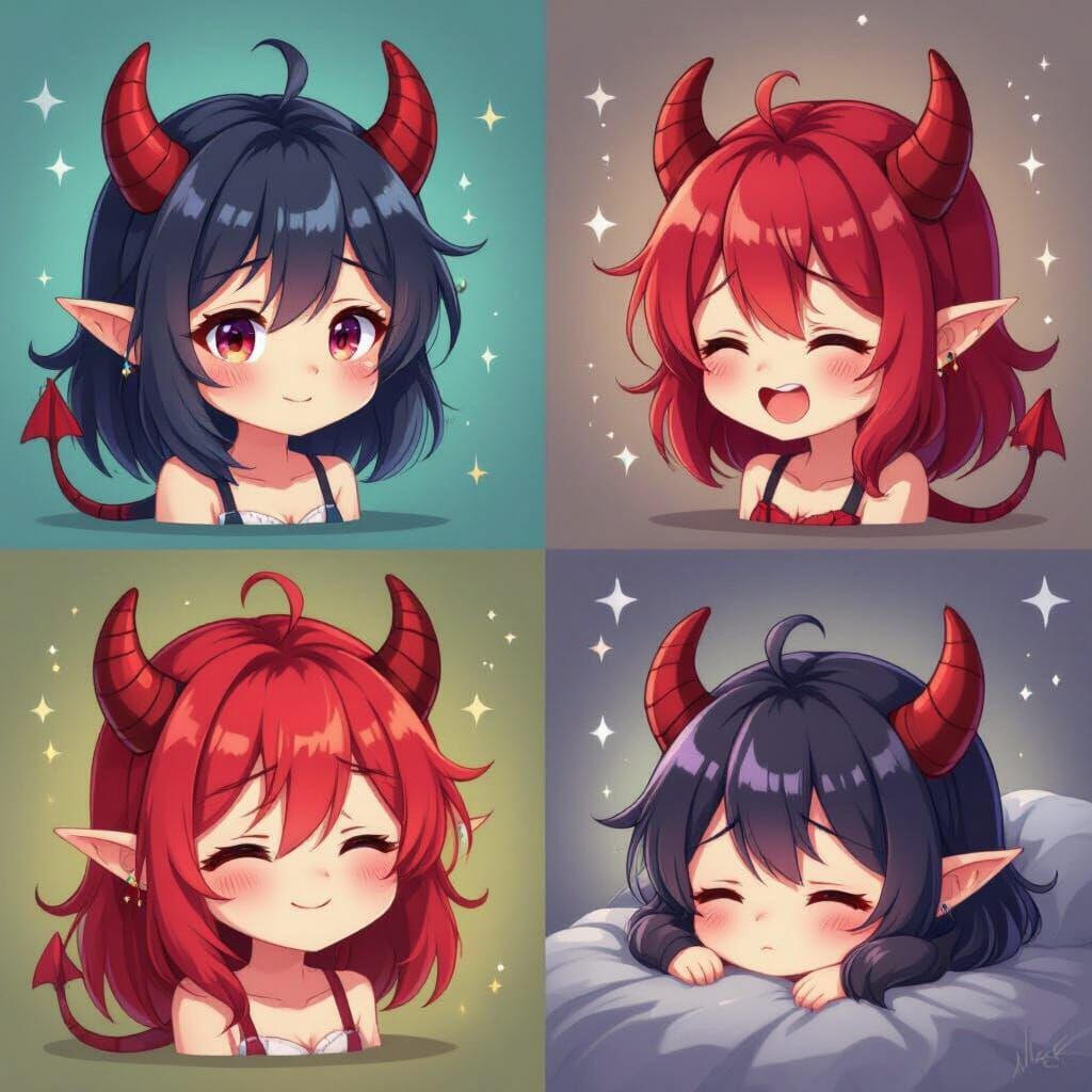 Adorable Anime Demon Girl Emotes Collection