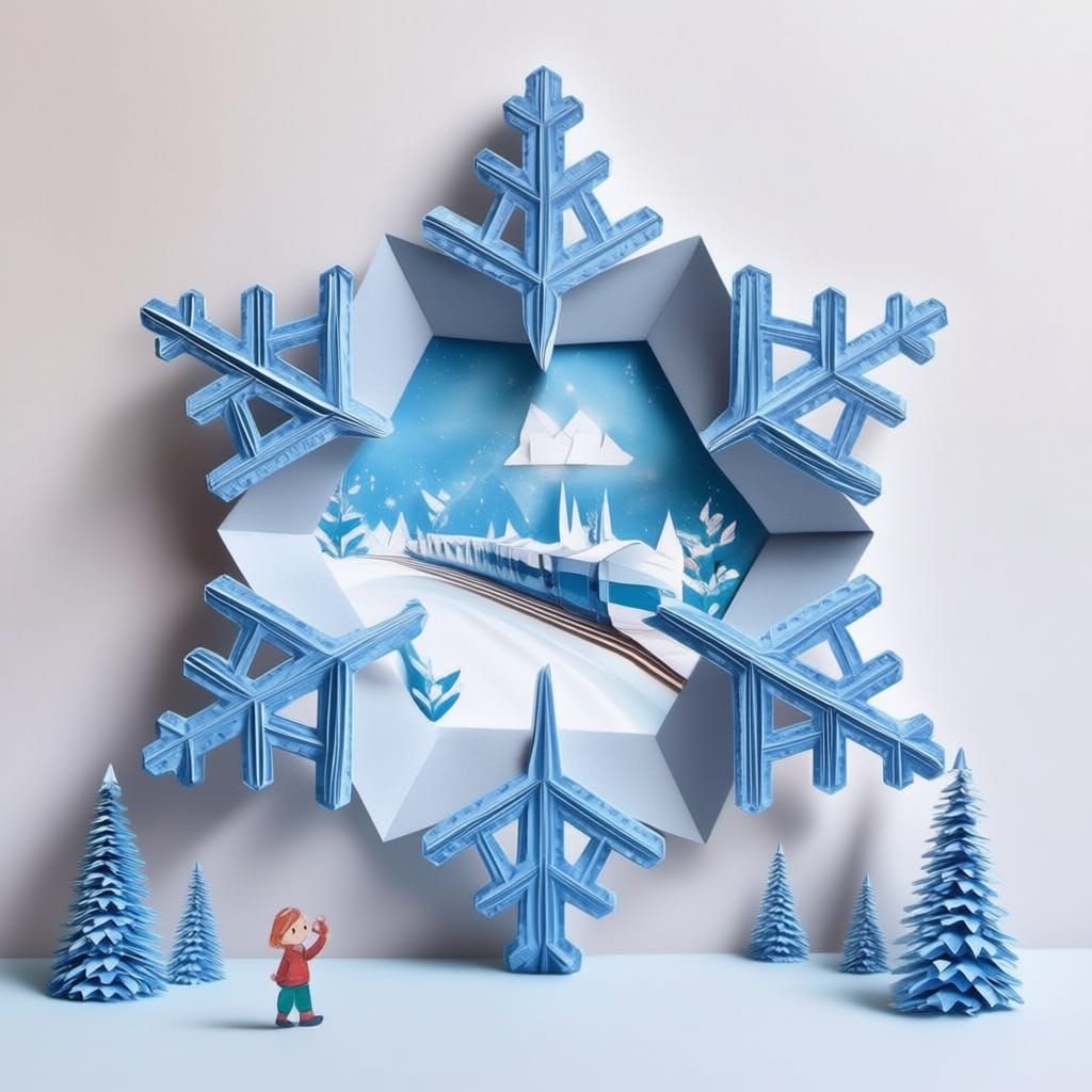 Crystal Snowflake Opens to Fantastic Landscape with Train