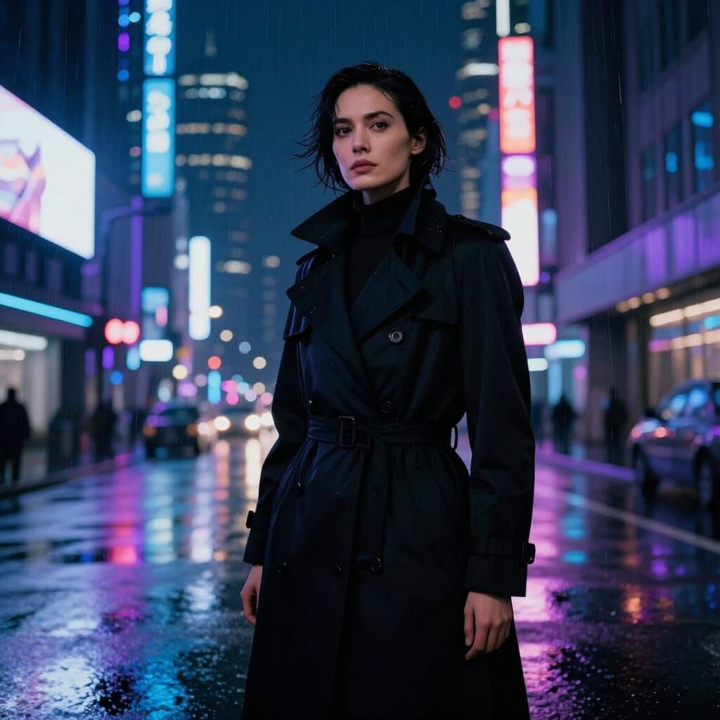 Shanghai Spy Silhouette in Neon Rain