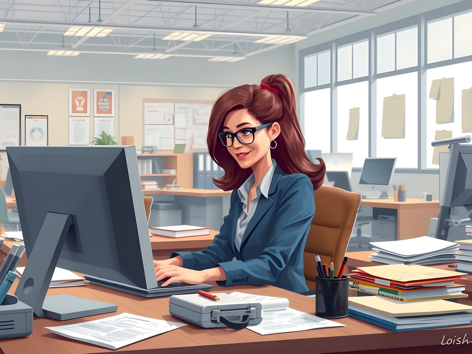 Futuristic Office Scene in Digital Painting Style
