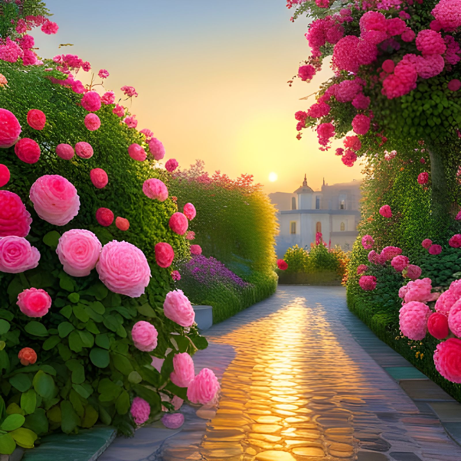 Rose Garden in Palestine: Klimt and Monet-Inspired Art