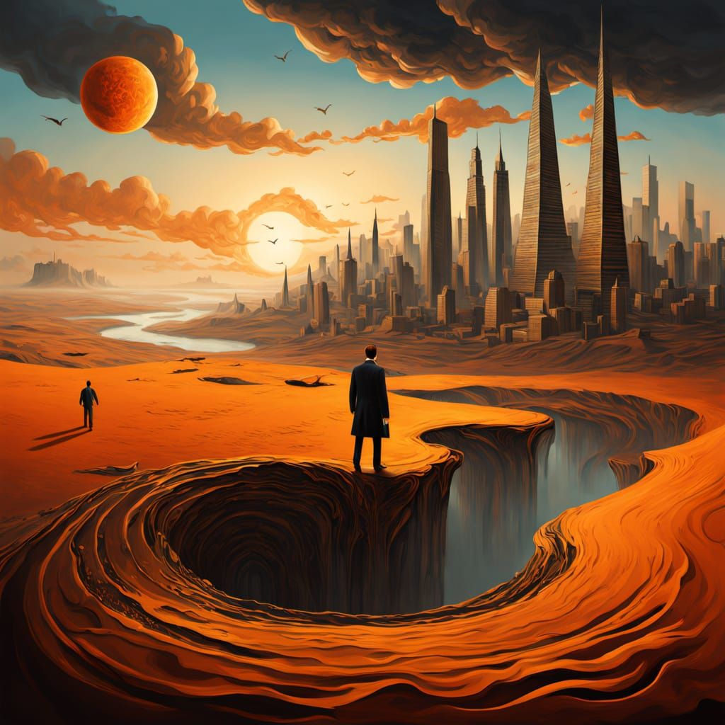Surreal Dream Cityscape in Vibrant Oil Painting Style