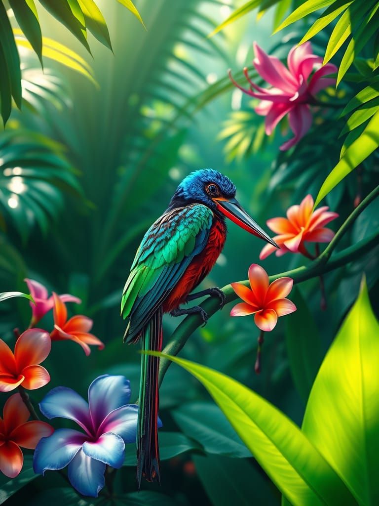 Vibrant Bird of Paradise in Surrealist Style