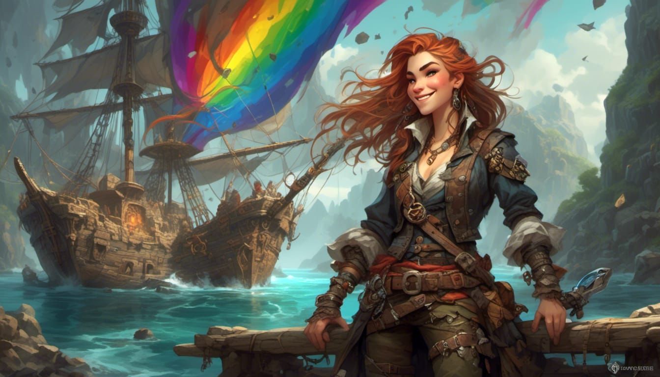 Rainbow Headed Pirate Captain on Treasure Hunt