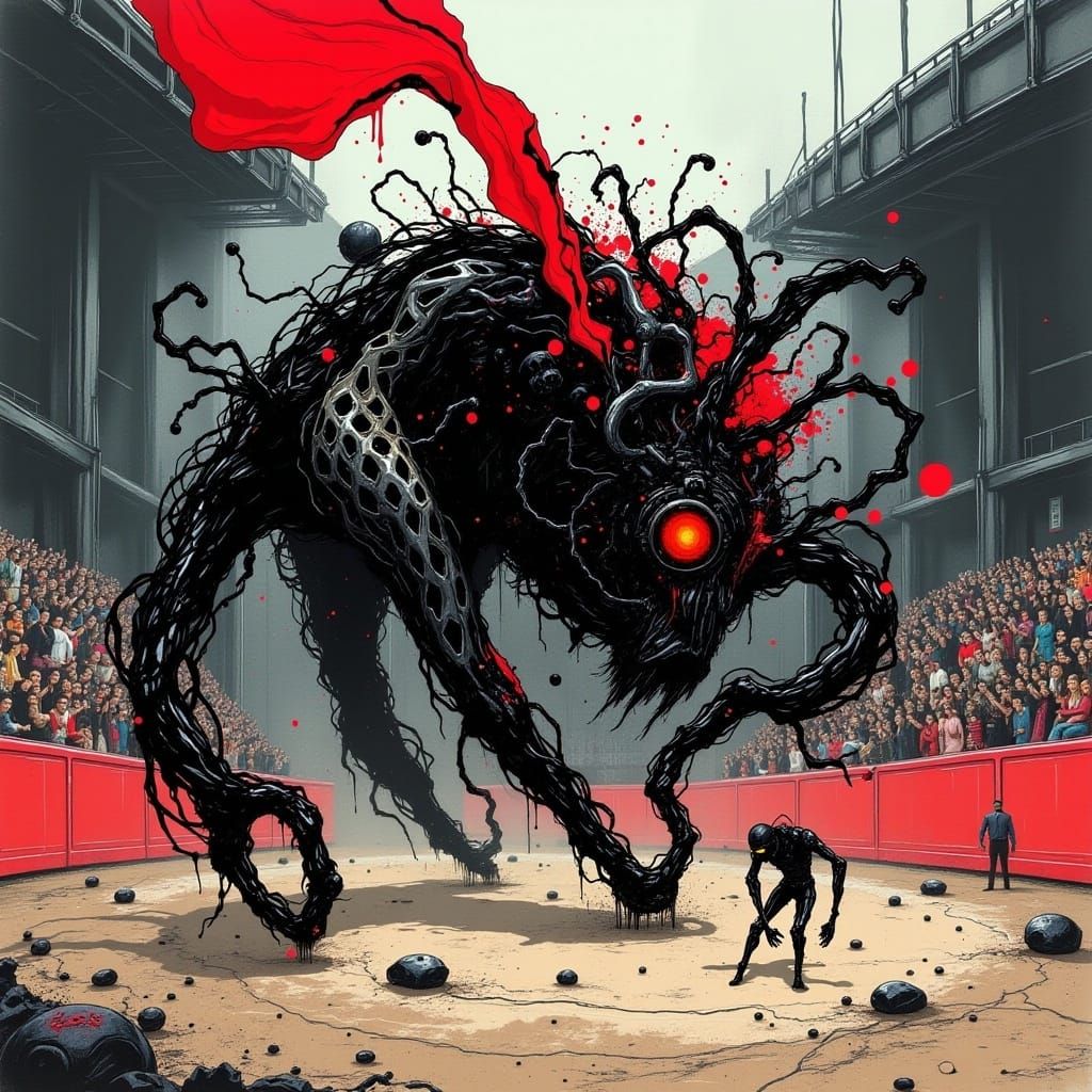 Robot Matador's Escape: Dystopian Biomechanical Arena