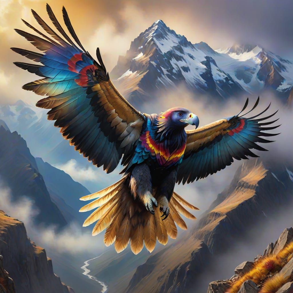 Andean Condor Soaring in Vibrant Oil Painting