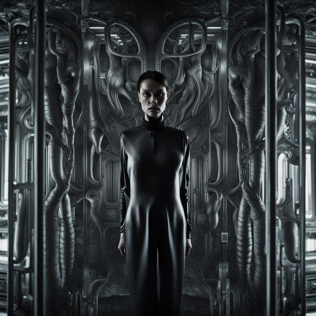 Dark Sci-Fi Portrait in HR Giger Style