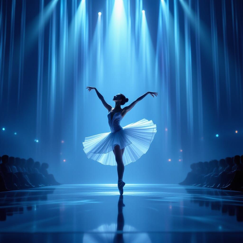 Futuristic Dancer in Holographic Amphitheater