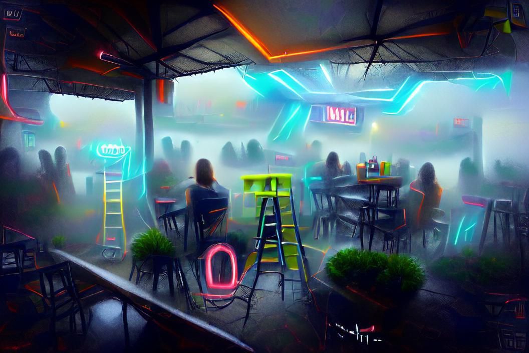 Empty Cyberpunk Bar with Neon Glow