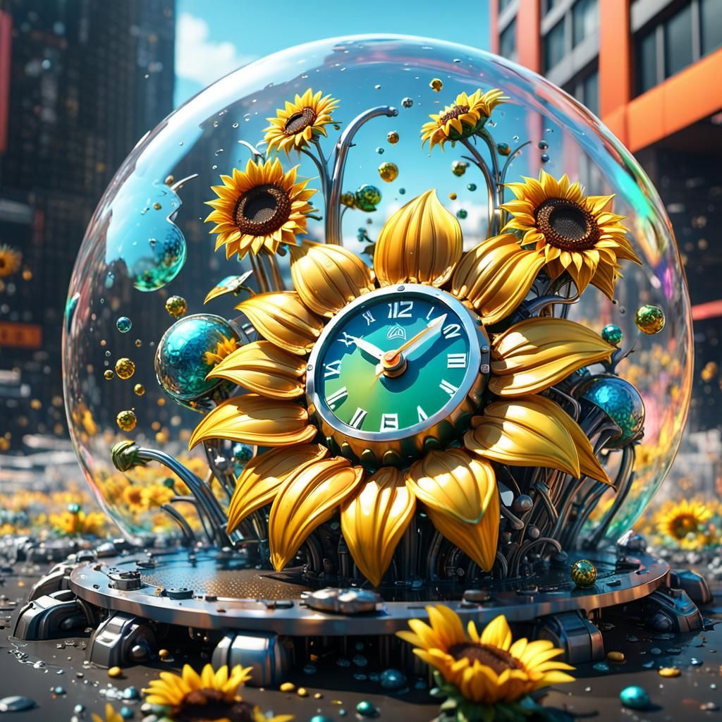 Sunflower, intricate mech details, ground level shot, 8K res...