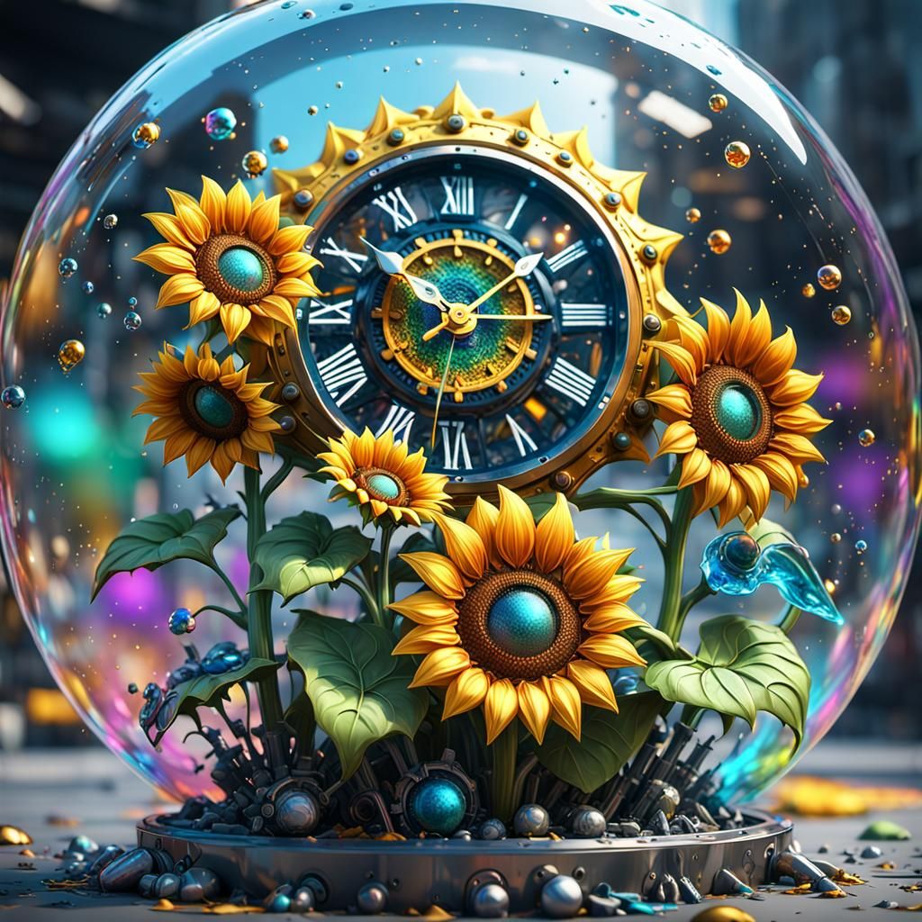 Sunflower, intricate mech details, ground level shot, 8K res...