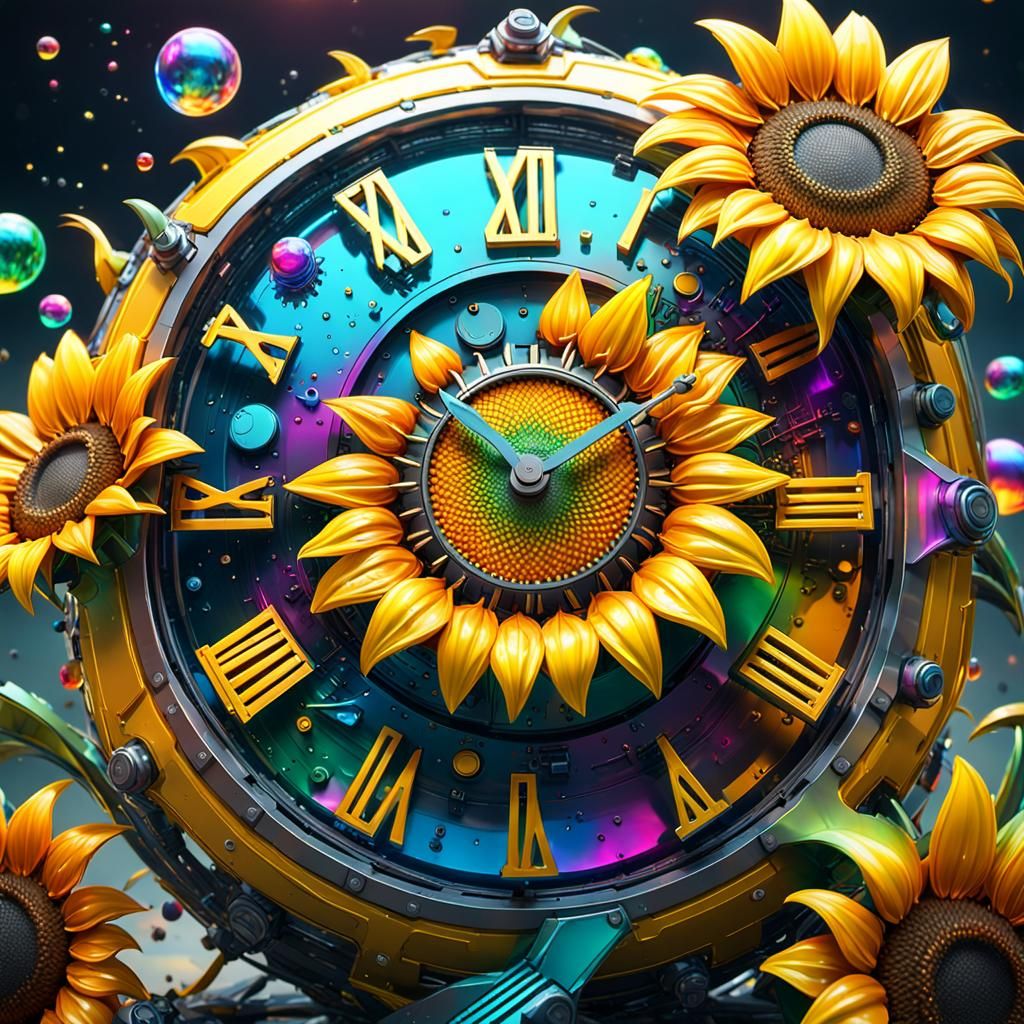 Sunflower, intricate mech details, ground level shot, 8K res...