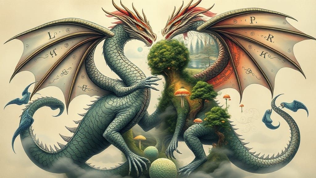 Intertwined Dragons in Dreamlike Concept Art