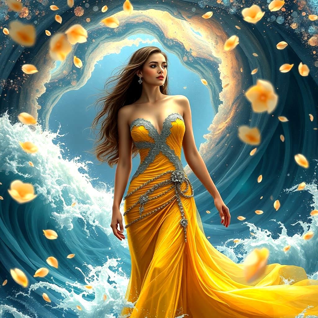 Galactic Flower Waves in Fantasy Art Style