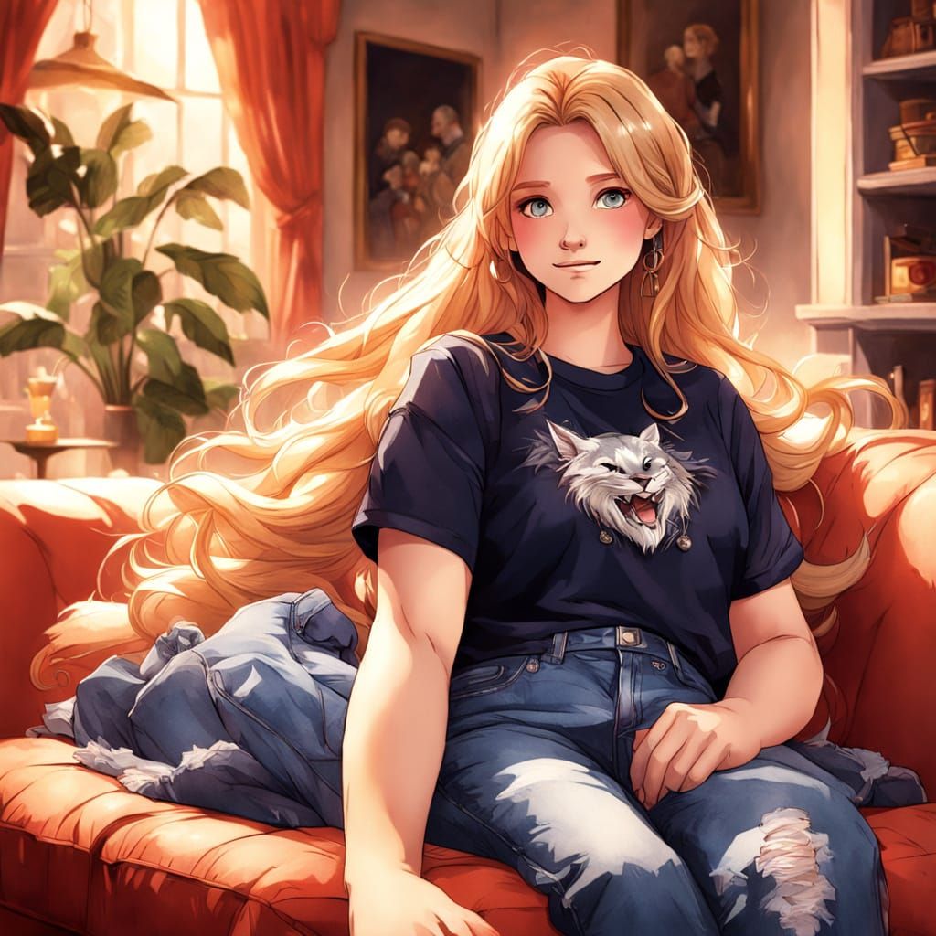 Charming Lady in Cozy Living Room