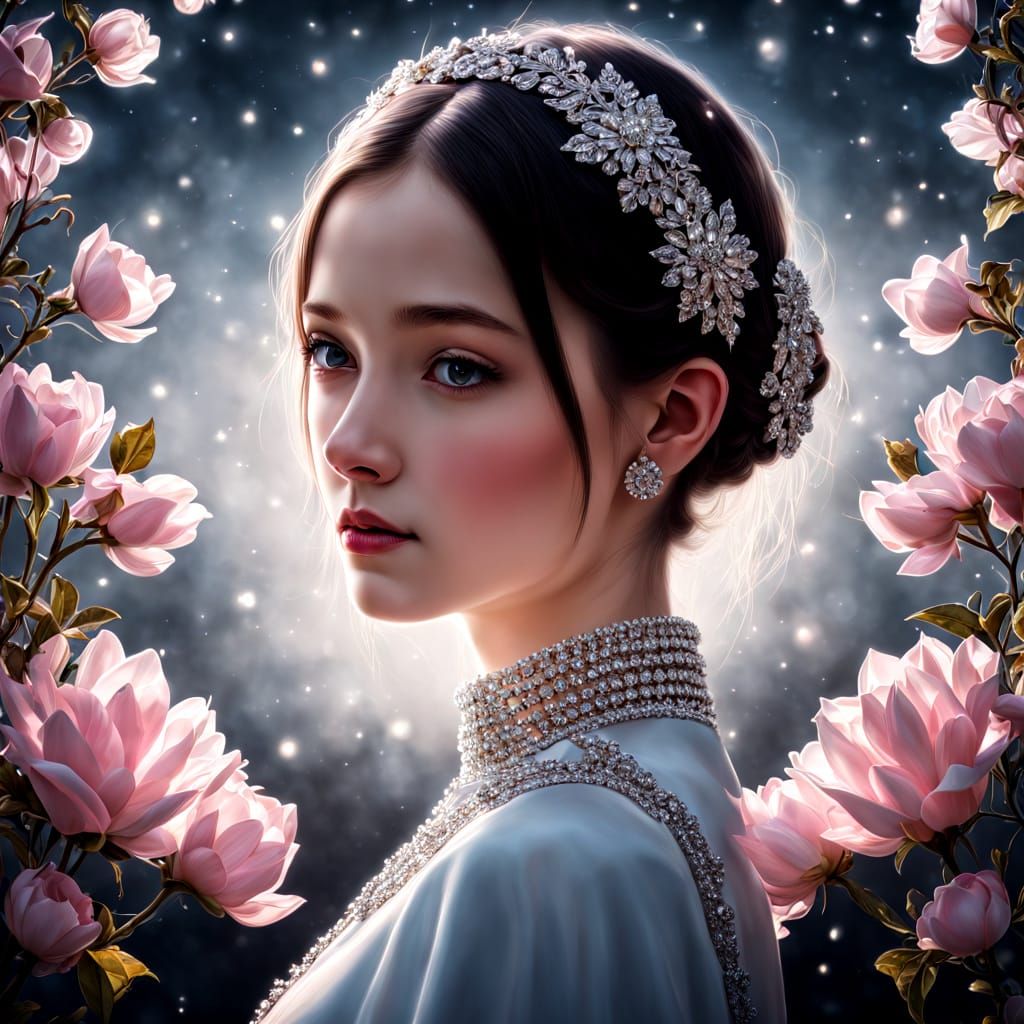 Glowing Starscape in Vibrant Hues and Sparkling Gems