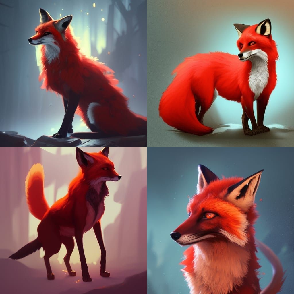 Red Fox on Dark Background, Digital Art