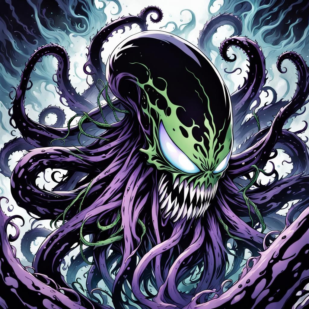 Symbiote with Green Tendrils in Anime Style