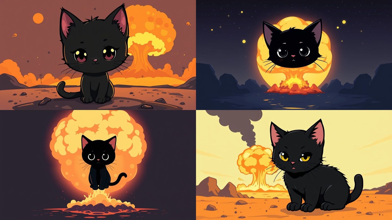 Cute Kitten in Vector Style with Nuclear Explosion