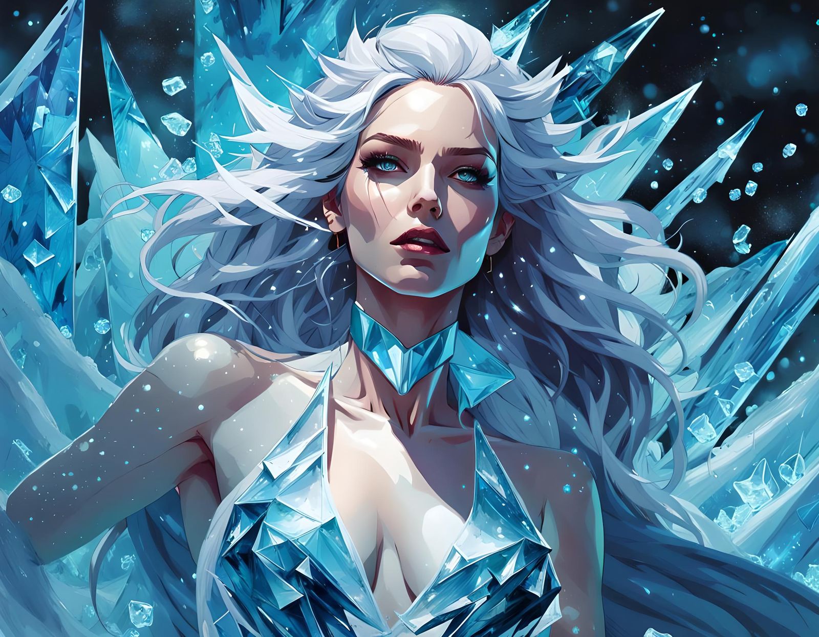 Killer Frost in Ice Bikini: Anime Oil Painting