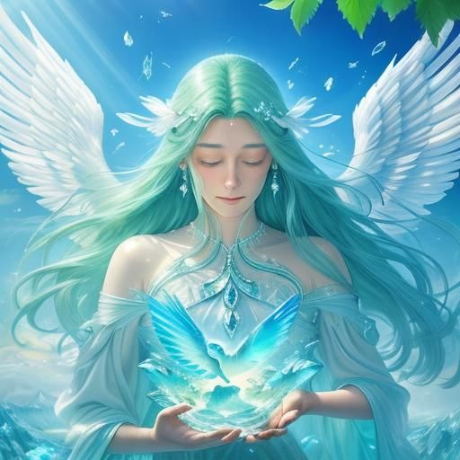 Surreal Angel Emerges from Crystal Shell