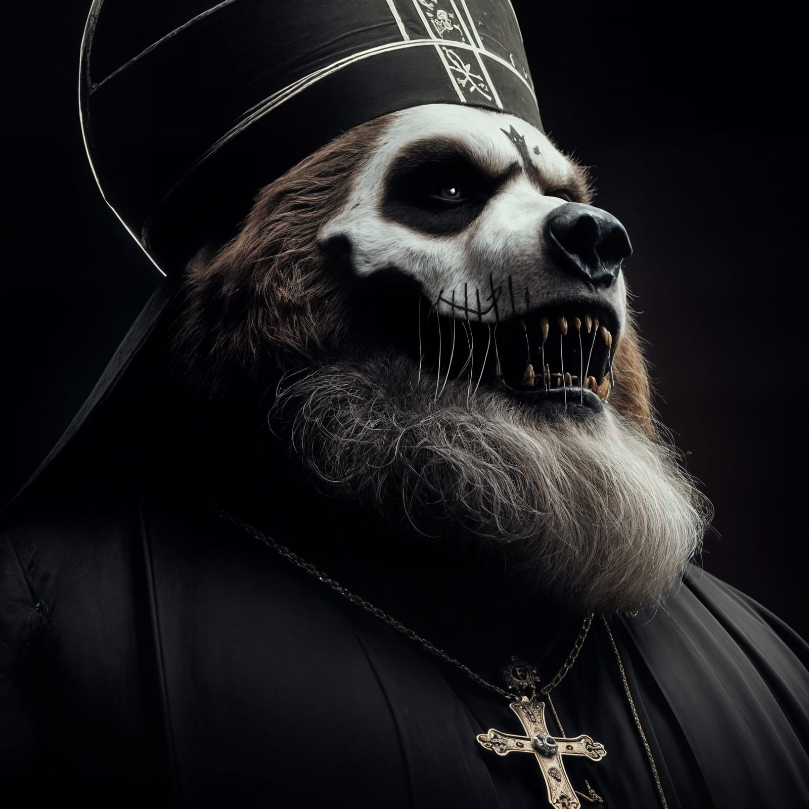 Grizzly Bear-Pope Portrait with Skull Face Paint