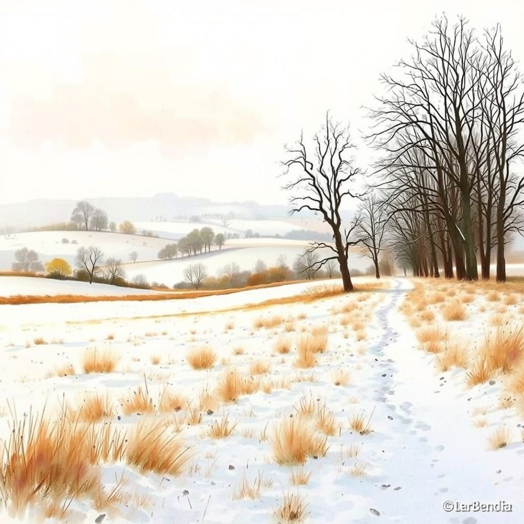 Winter Wonderland in Rural Kent, as Watercolor Painting