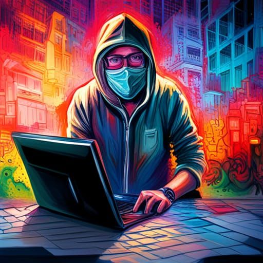 Hacker in Graffiti Art Style, Ultra Detailed
