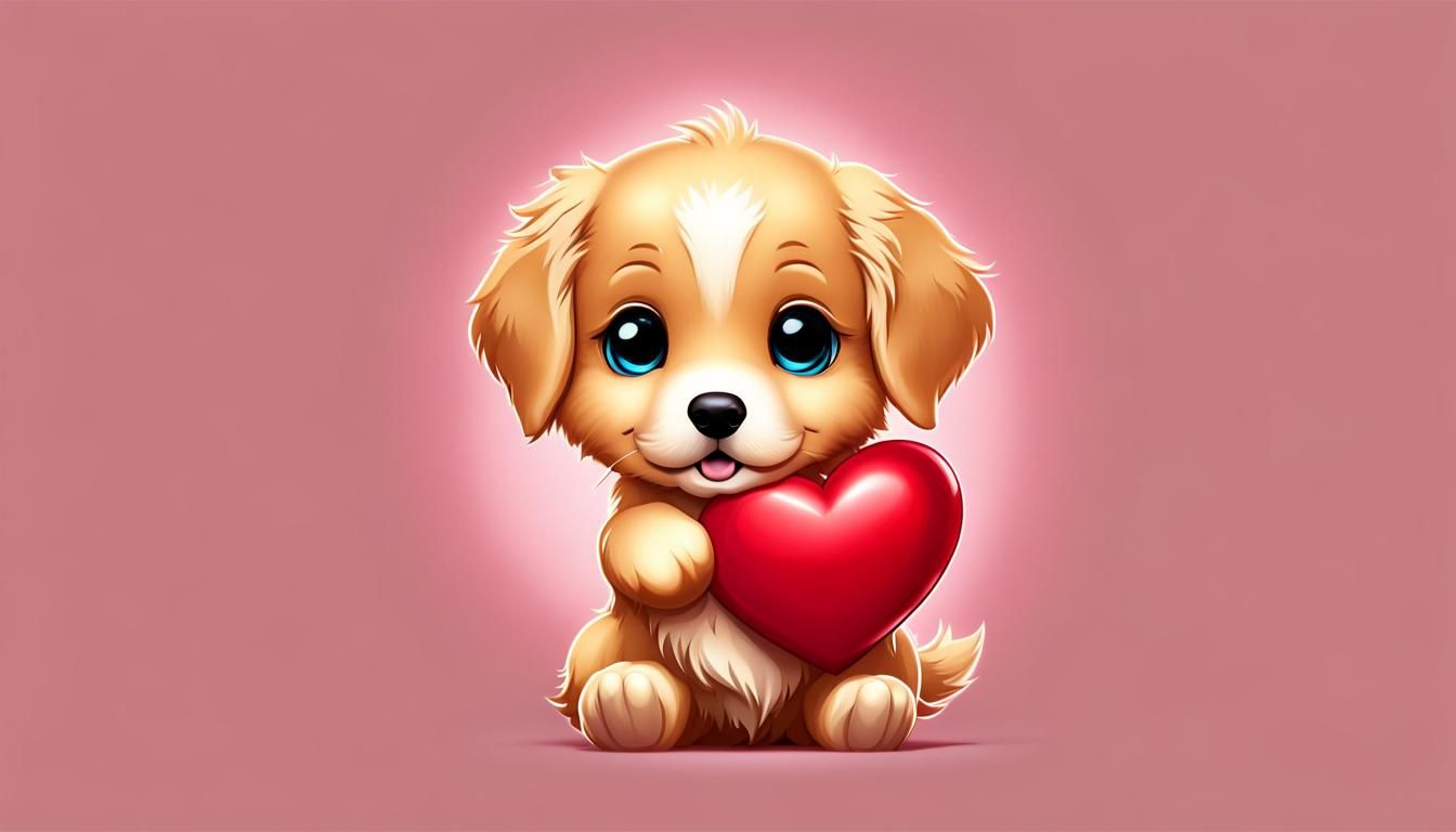 Cute Chibi Golden Retriever Puppy with Heart