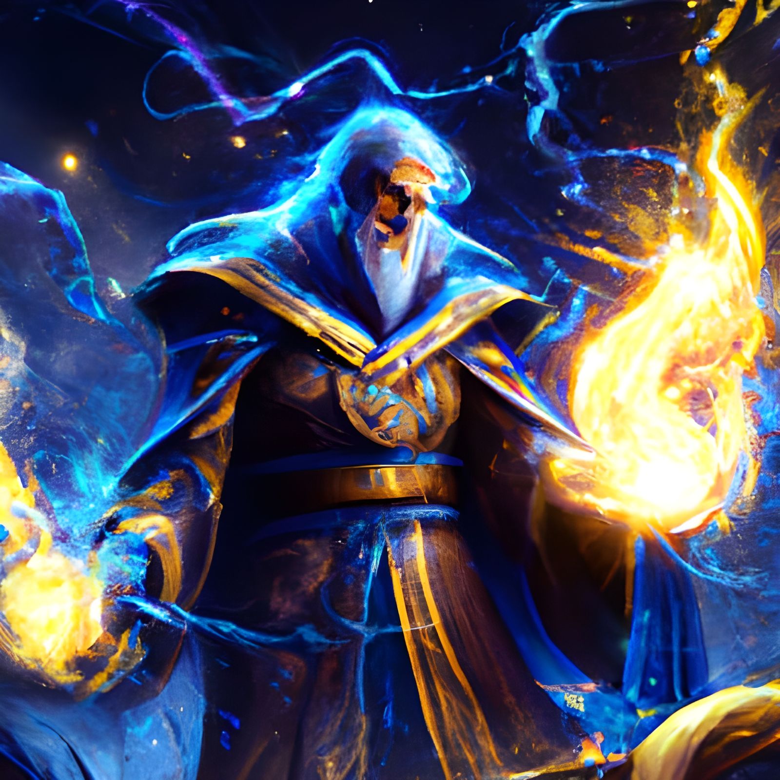 Mighty Wizard Casting a Fire Spell in Dark Fantasy Style