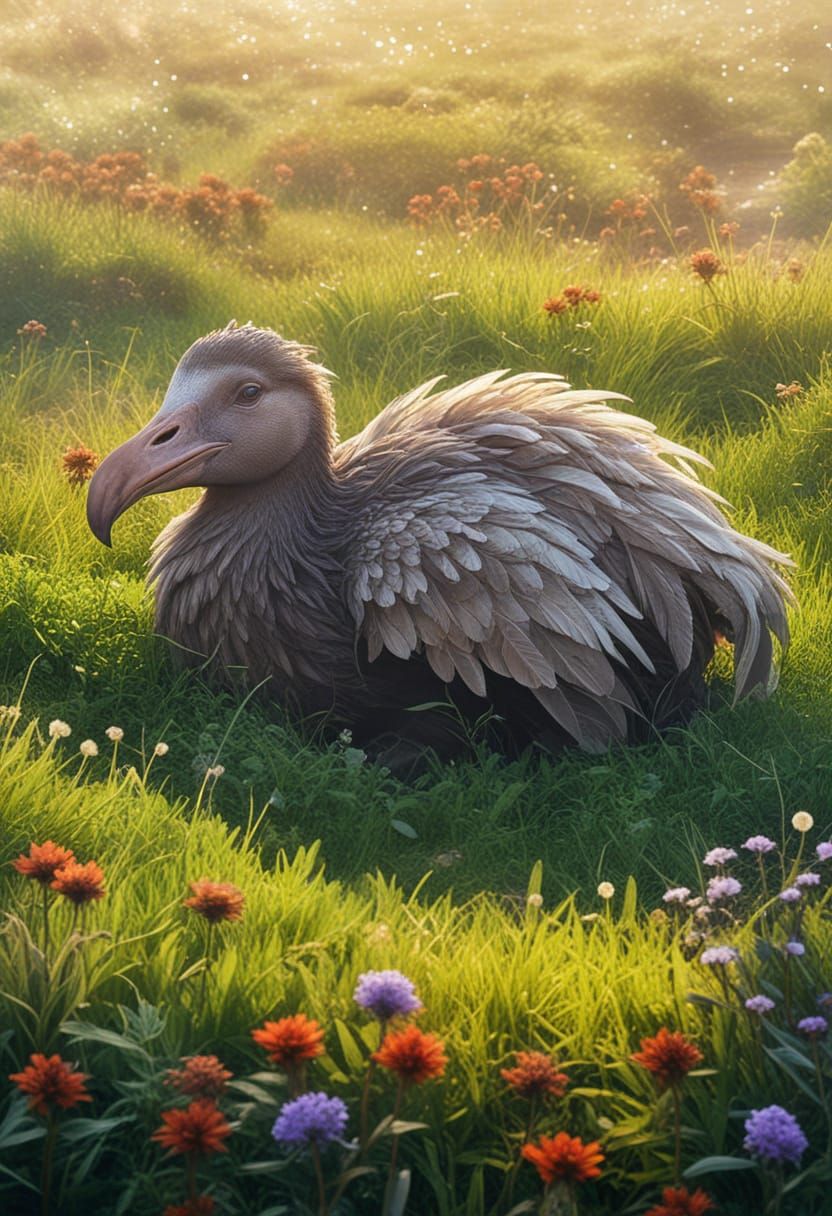 Dodo in God Rays: Hyperrealistic Fantasy Scene