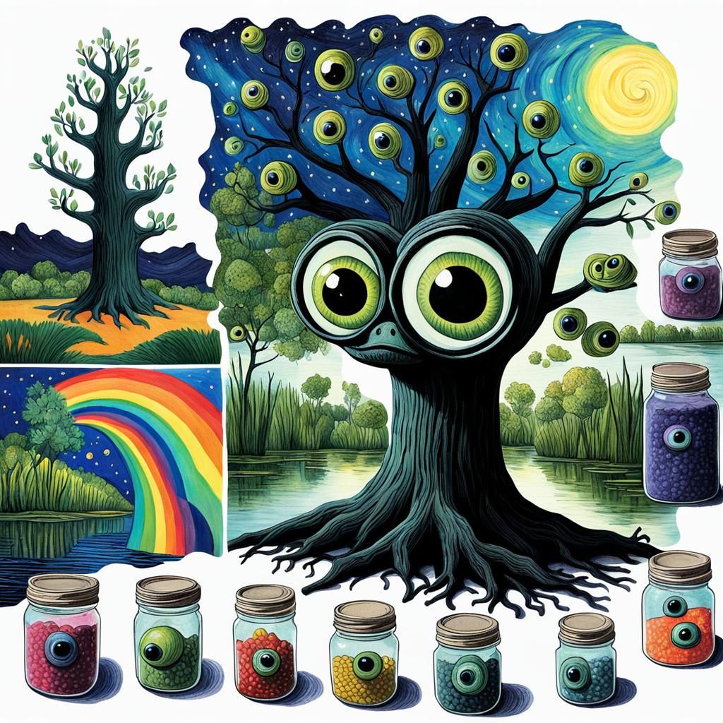 Whimsical Tree Frog with Googly Eyes in Crayon Style