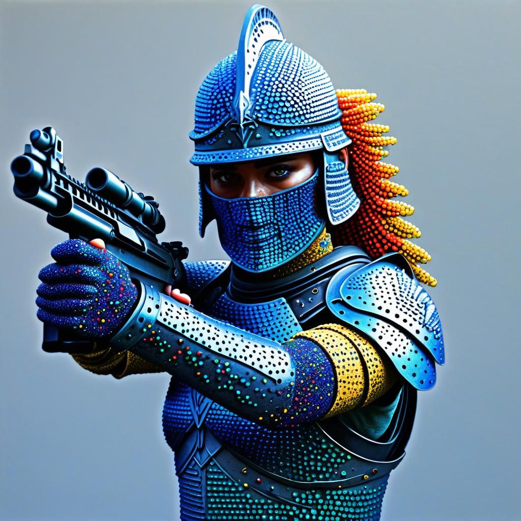 Hyperrealistic Pointillism Centauress Ready for Battle