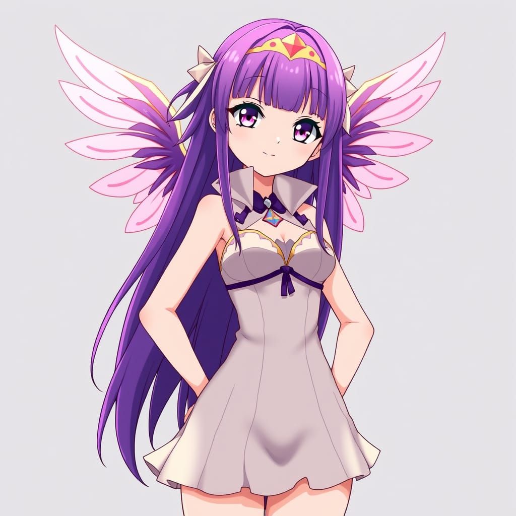 Anime Fairy Girl in One Piece Style with Elegant Purple Hair