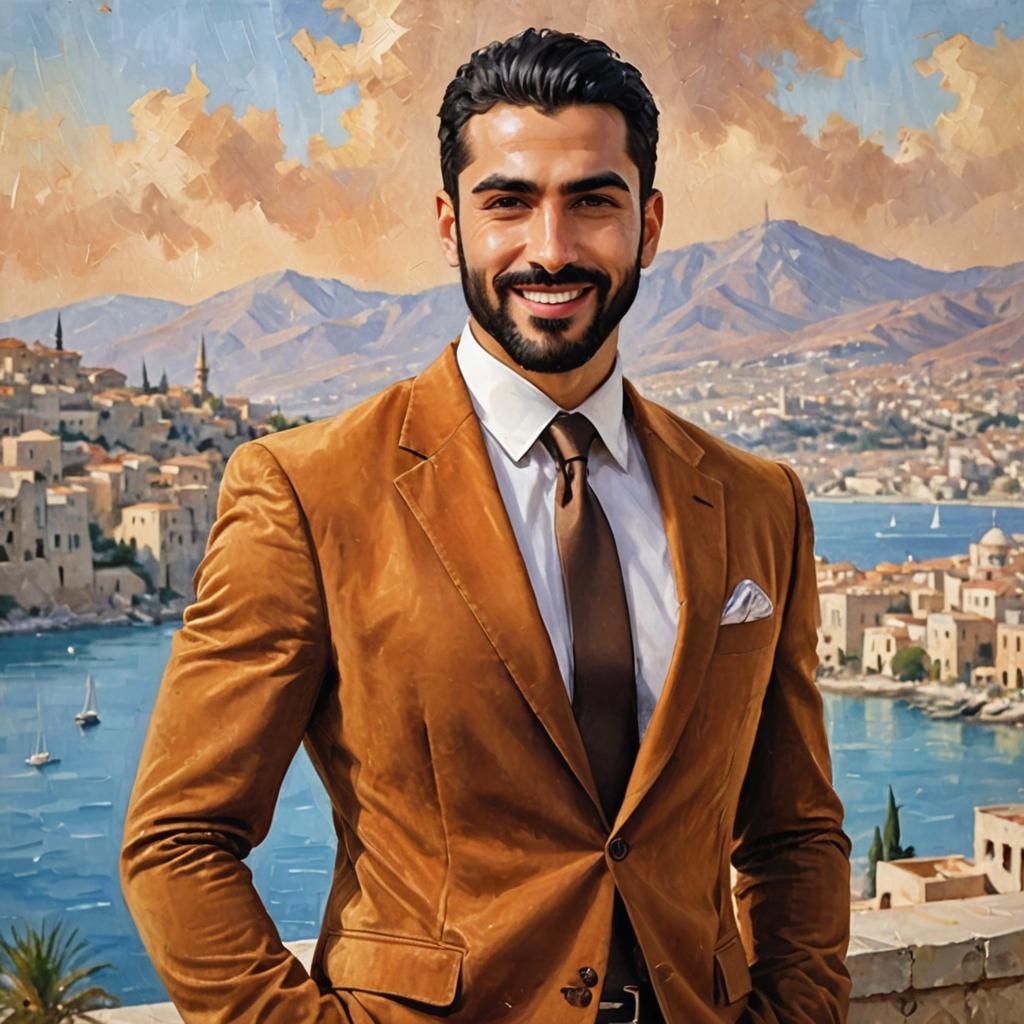 Elegant Turkish Man in Velvet Suit, Impressionist Style