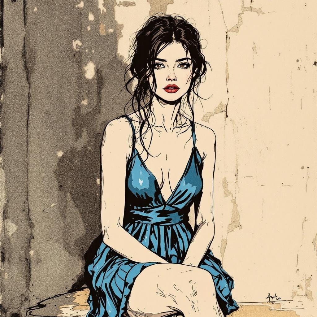 Italian Woman in Blue Dress: Blake and Hopper Style