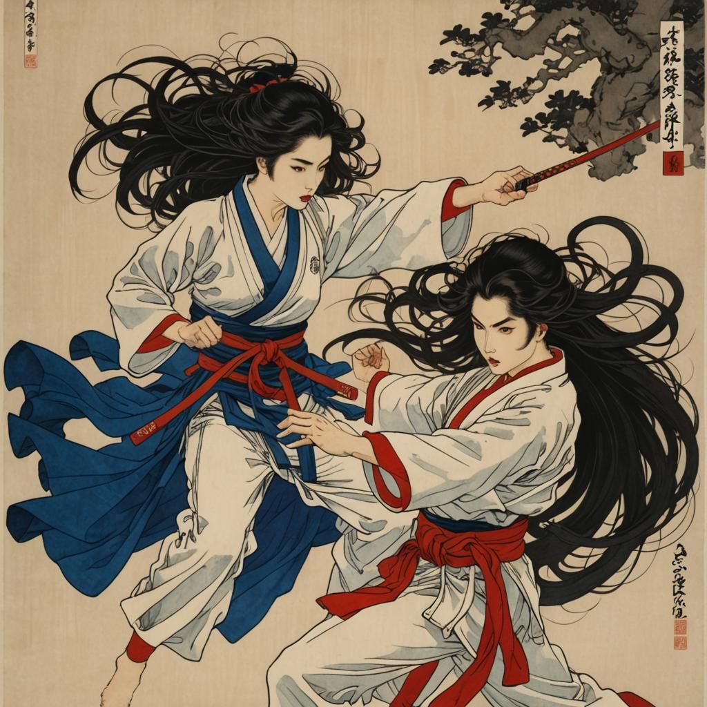 Female Martial Artists Sparring in Yamamoto Style