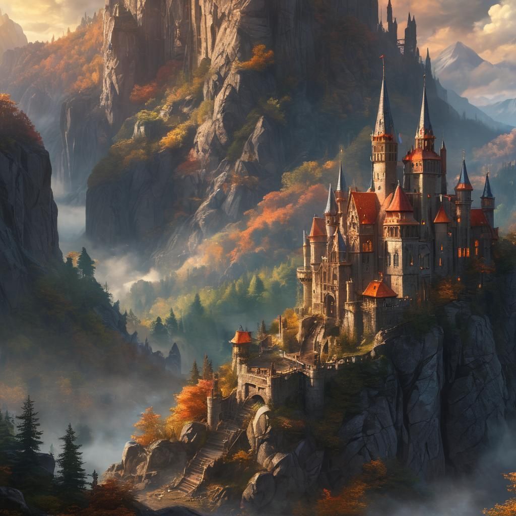 Mystical Medieval Castle in Vibrant Triadic Colors