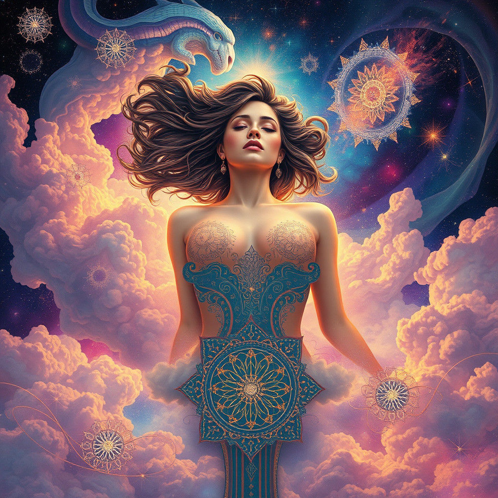 Astral Woman in Holographic Dreamscape
