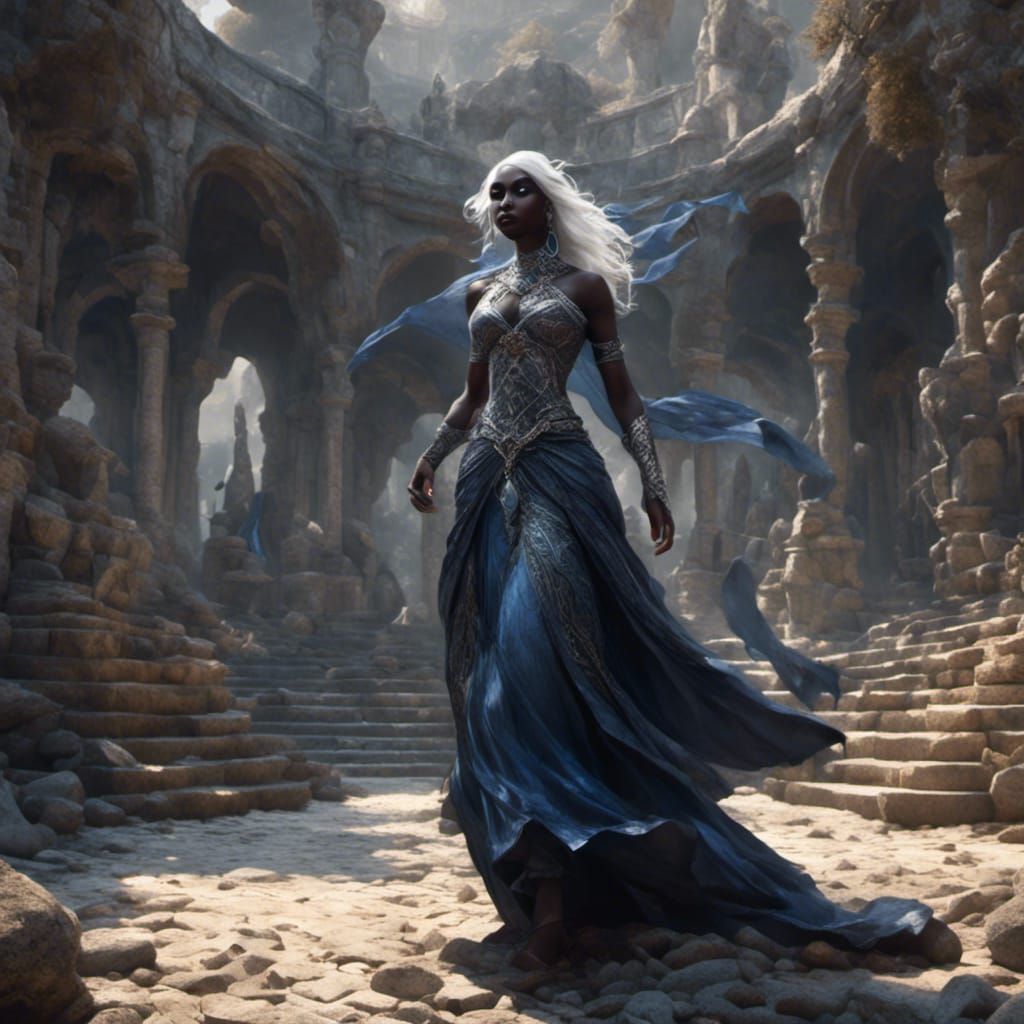 Drow Woman Dancing in Ornate Hall