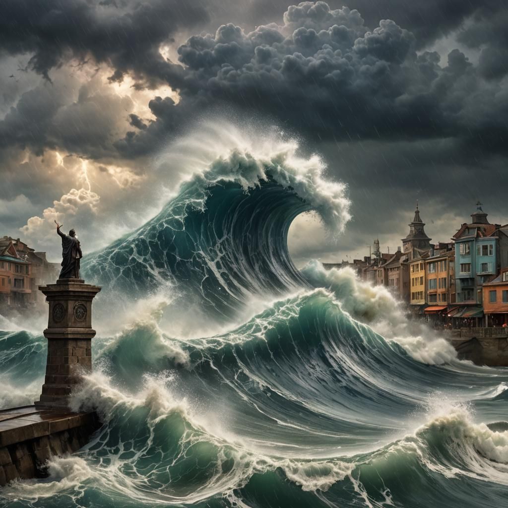 City Threatened by Approaching Tsunami Wave