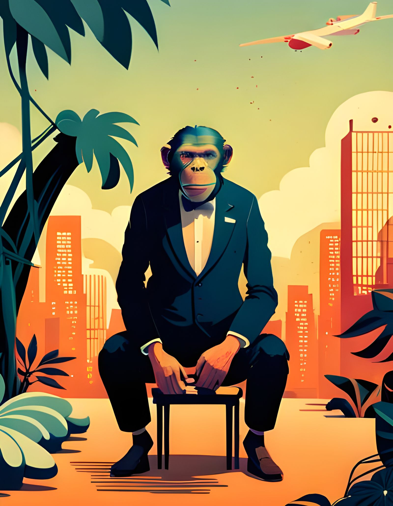 Humanoid Chimpanzee in Suit: Composite Digital Art