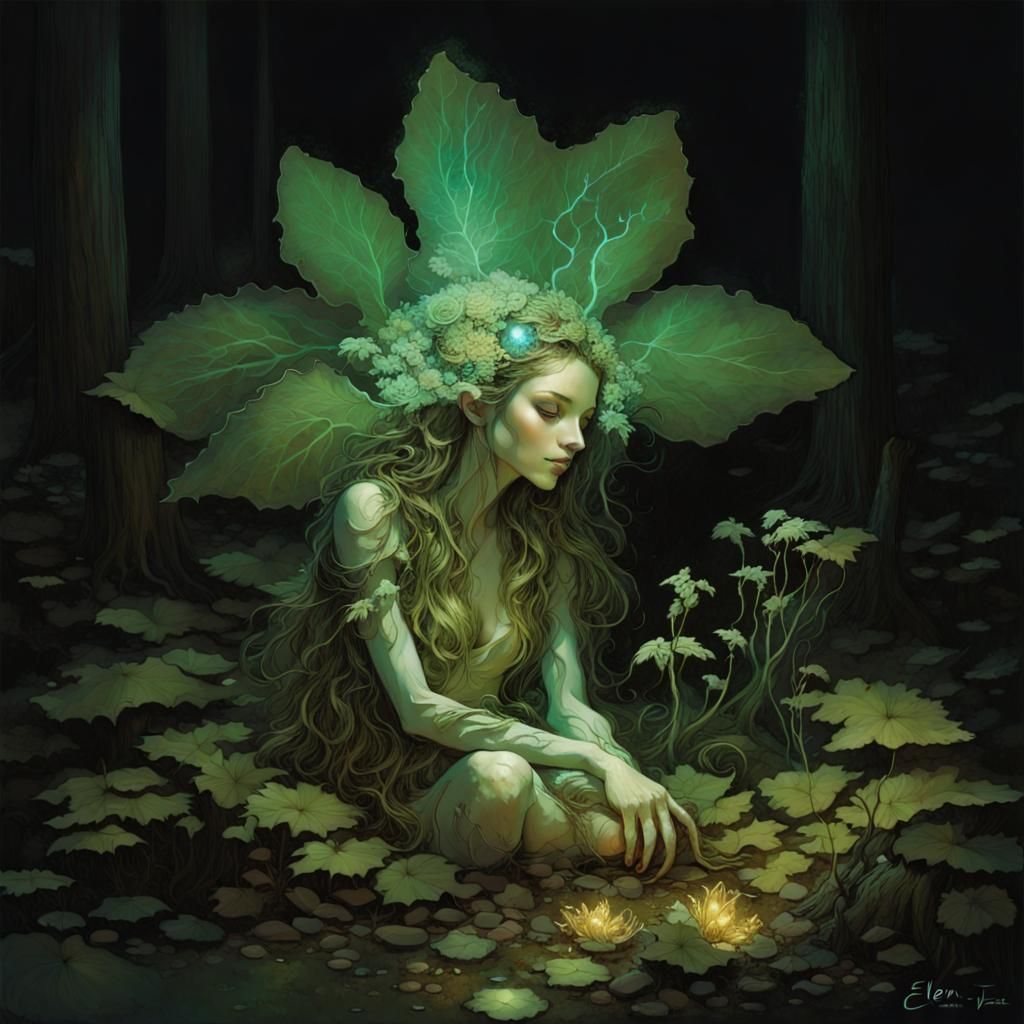 Glowing Dryad in Enchanted Forest